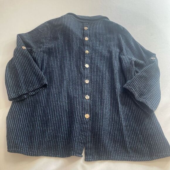 Toofan Blue Stripe Lagenlook Tunic Top Plus Size 1X - Picture 7 of 8